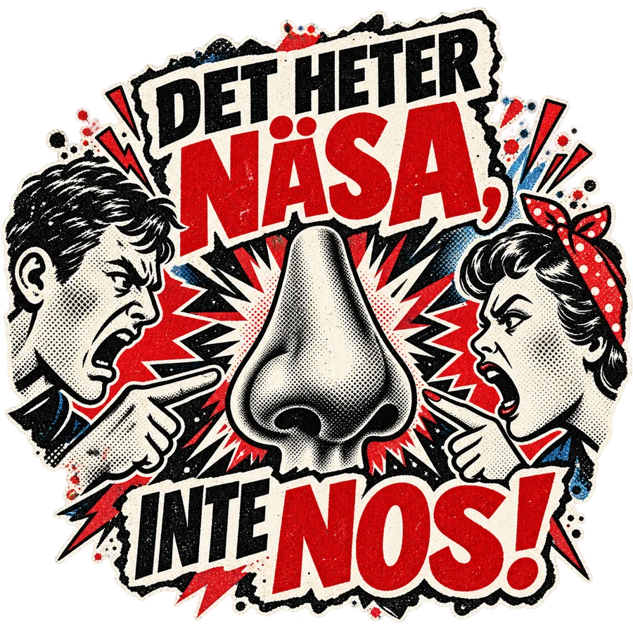 Det heter näsa, inte nos! – tryckmotiv