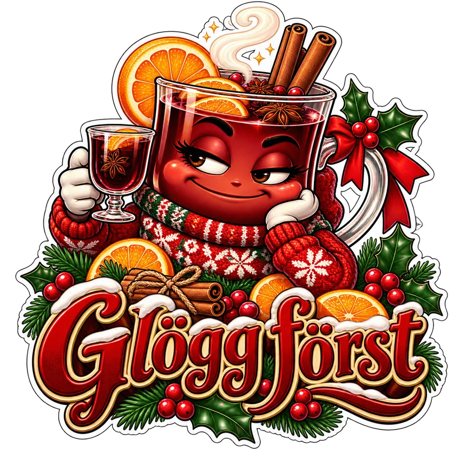 Glögg först – klistermärke – tryckmotiv