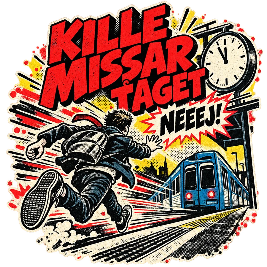 Kille missar tåget — neeej! – tryckmotiv