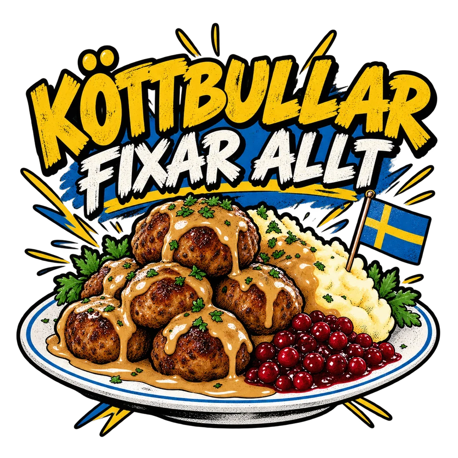 Köttbullar fixar allt – tryckmotiv