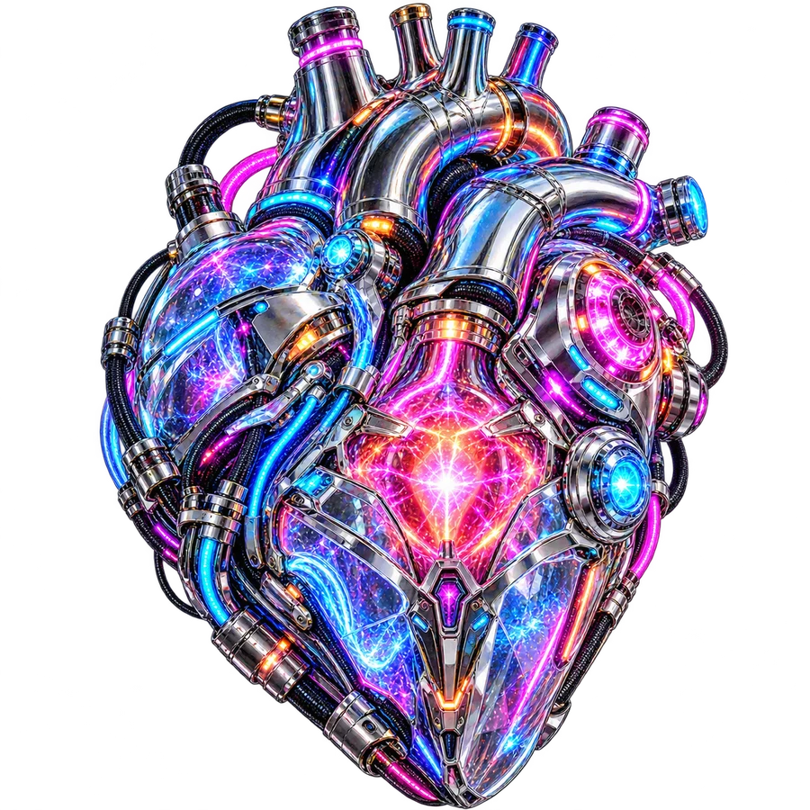 Mekaniskt hjärta – neon – tryckmotiv