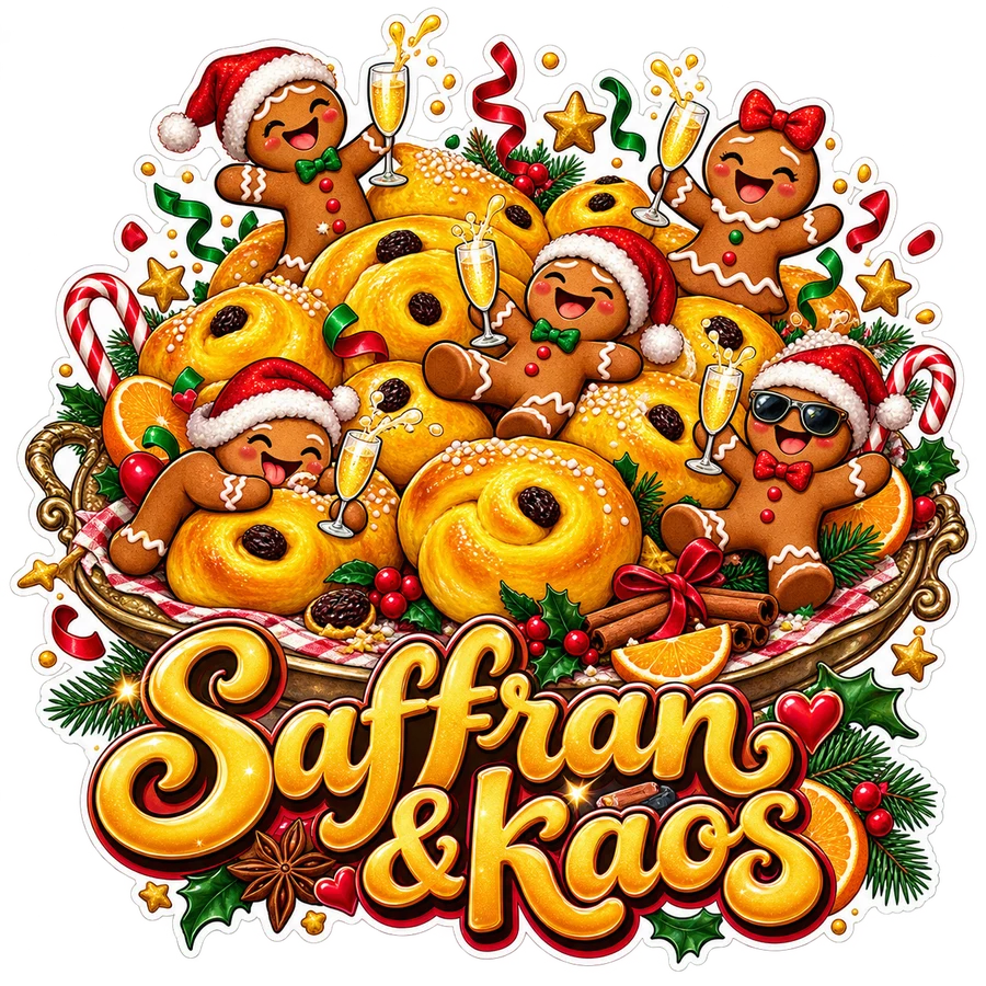 Saffran & kaos – klistermärke – tryckmotiv