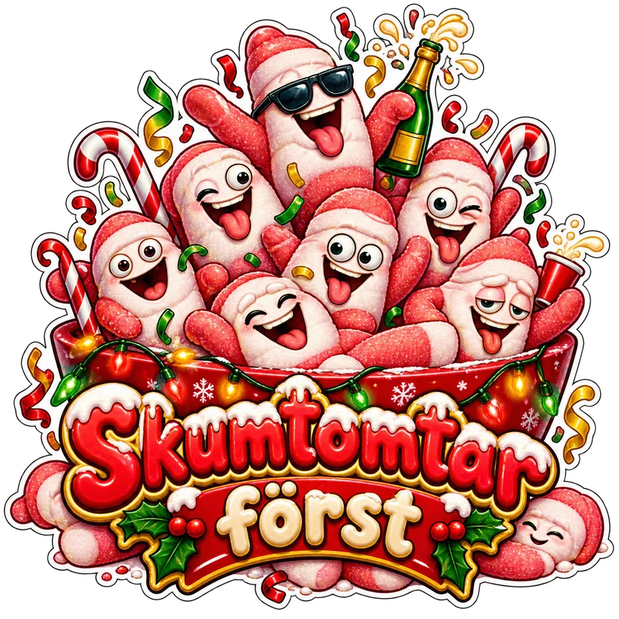 Skumtomtar först – tryckmotiv
