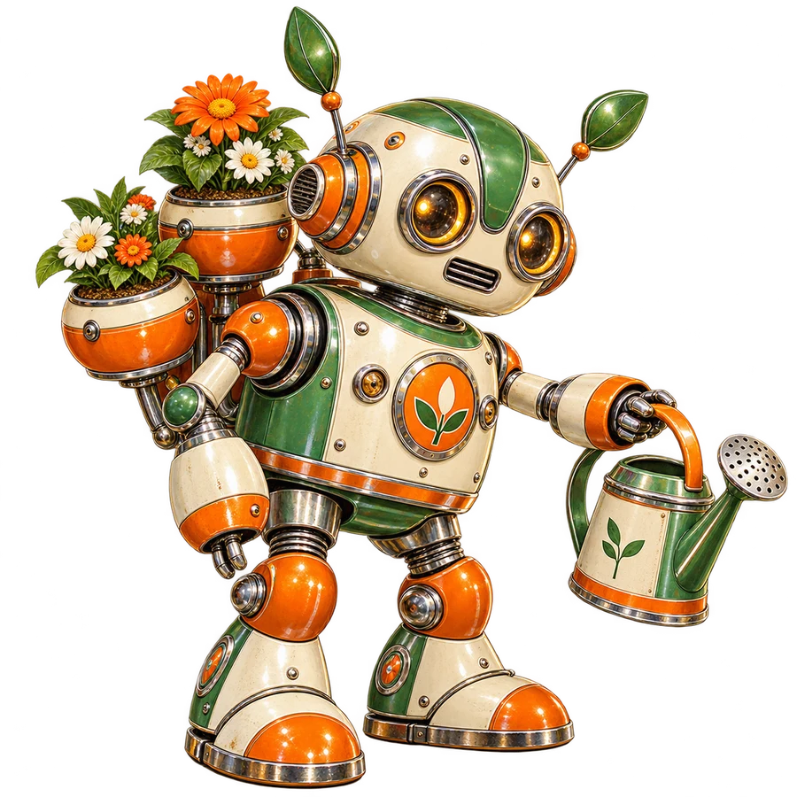 Trädgårdsrobot – orange – tryckmotiv